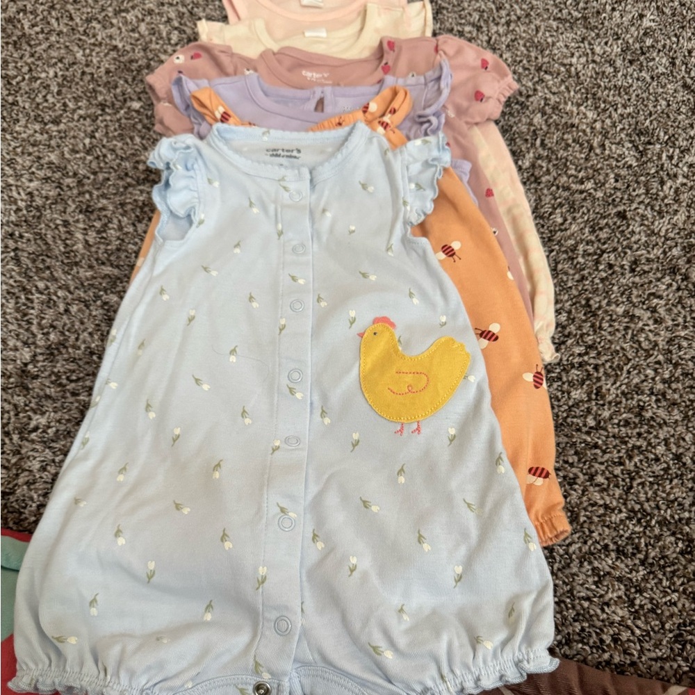 Girls one piece summer romper’s by Carter's and other brands